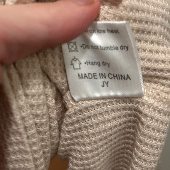 Waffle Knit Long Sleeve Henley Tee Cream Off White - Picture 5 of 5